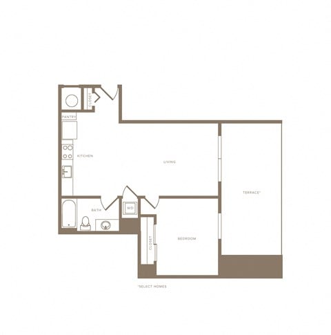 Floor plan for 1 bed, 1 bath, 710 sqft